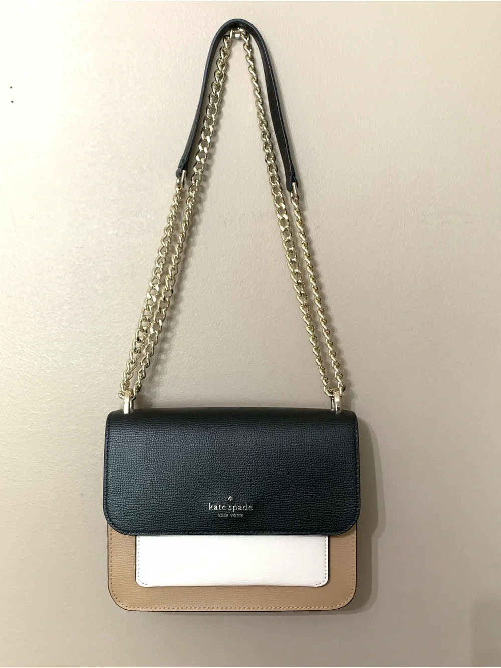 Kate Spade New York Remi Colorblock Flap Chain Crossbody Bag Black/Tan/White